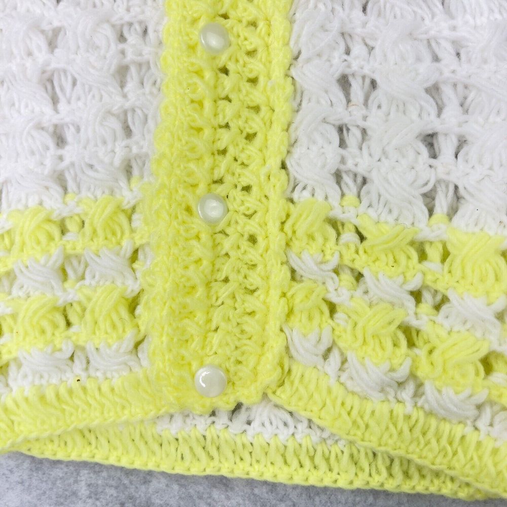 Vintage Handmade Yellow White Knit Baby Set Outfit Dress  Booties Bonnet Doll - Picture 5 of 14
